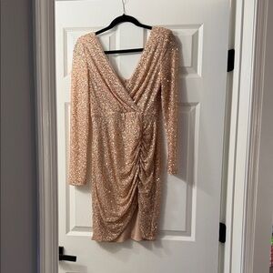 Betsy & Adam Rose Gold Sequin Long Sleeve Dress